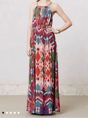Anthropologie Maeve Boho Maxi Dress in Multi-Color Diamond Print